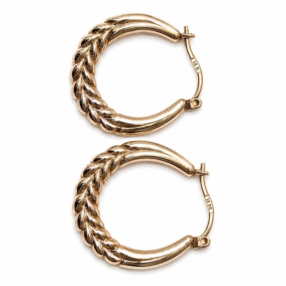 14k Yellow Gold Braided Wheat Hoop Earrings 1 Inch Textured 1g Fine Jewelry